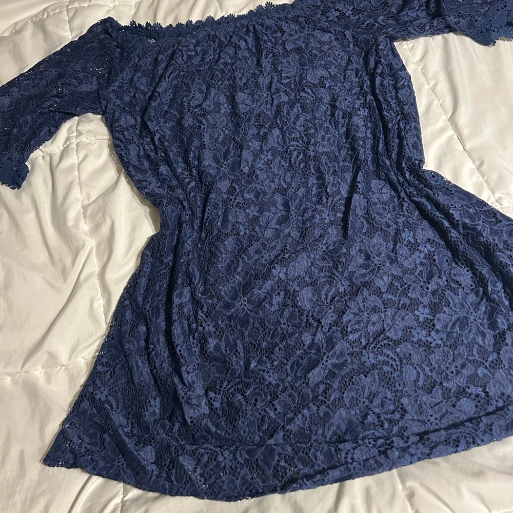 Elegant Blue Lace Off-Shoulder Dress